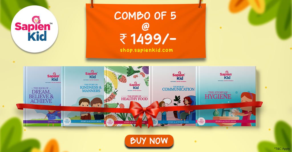 Combo of 5 - Book of Communication : Hygiene : Healthy Food : Kindness & Manners : Dream, Believe & Achieve - SapienKid™