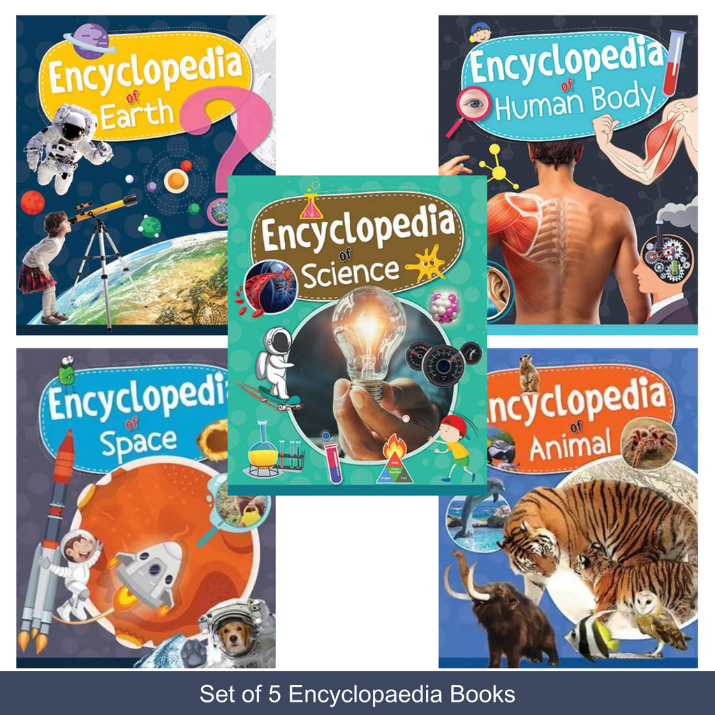 Conjunto de 5 libros de enciclopedia: Tierra, cuerpo humano, espacio, ciencia y animales